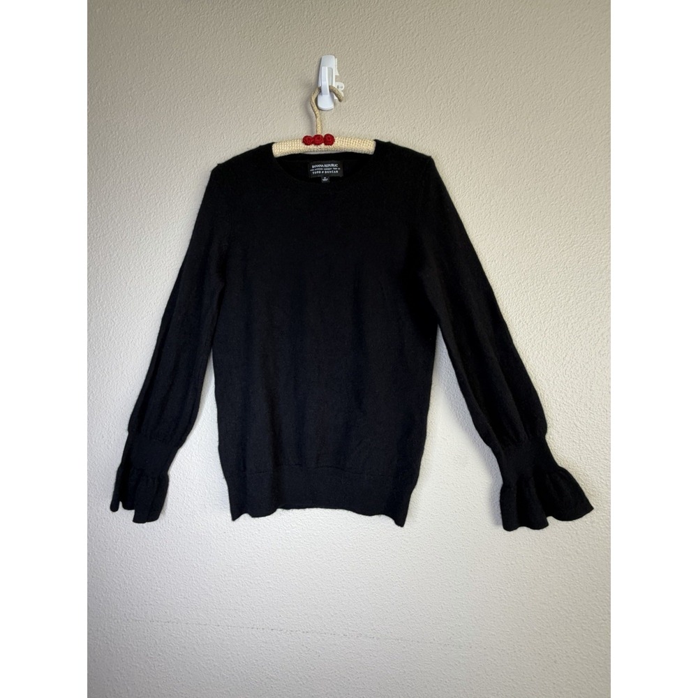 Banana Republic Women's M 100% Cashmere Todd & Duncan Black Ruffle Cuff Sweater